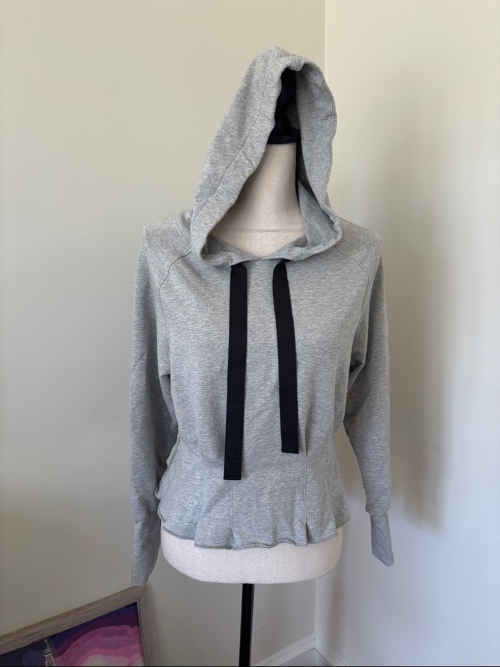 Women's Gray Hooded Pullover with Black Drawstrings